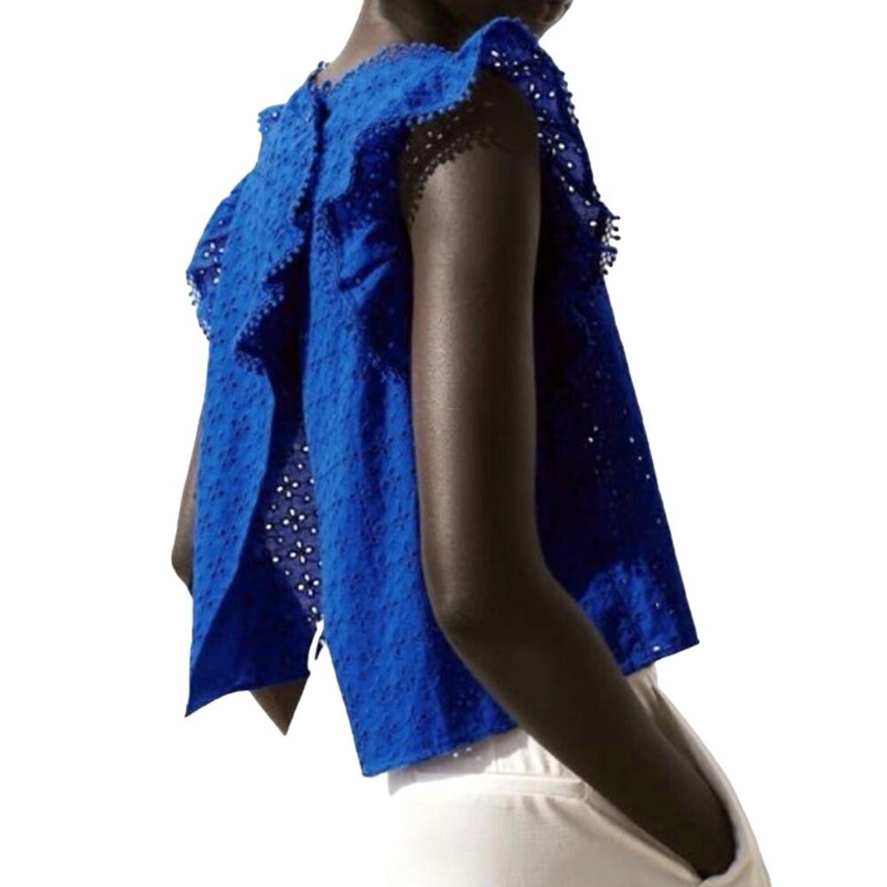 Black Tape Open Back Eyelet Crop Top Bright Blue - Sz Small - NO Care Tag